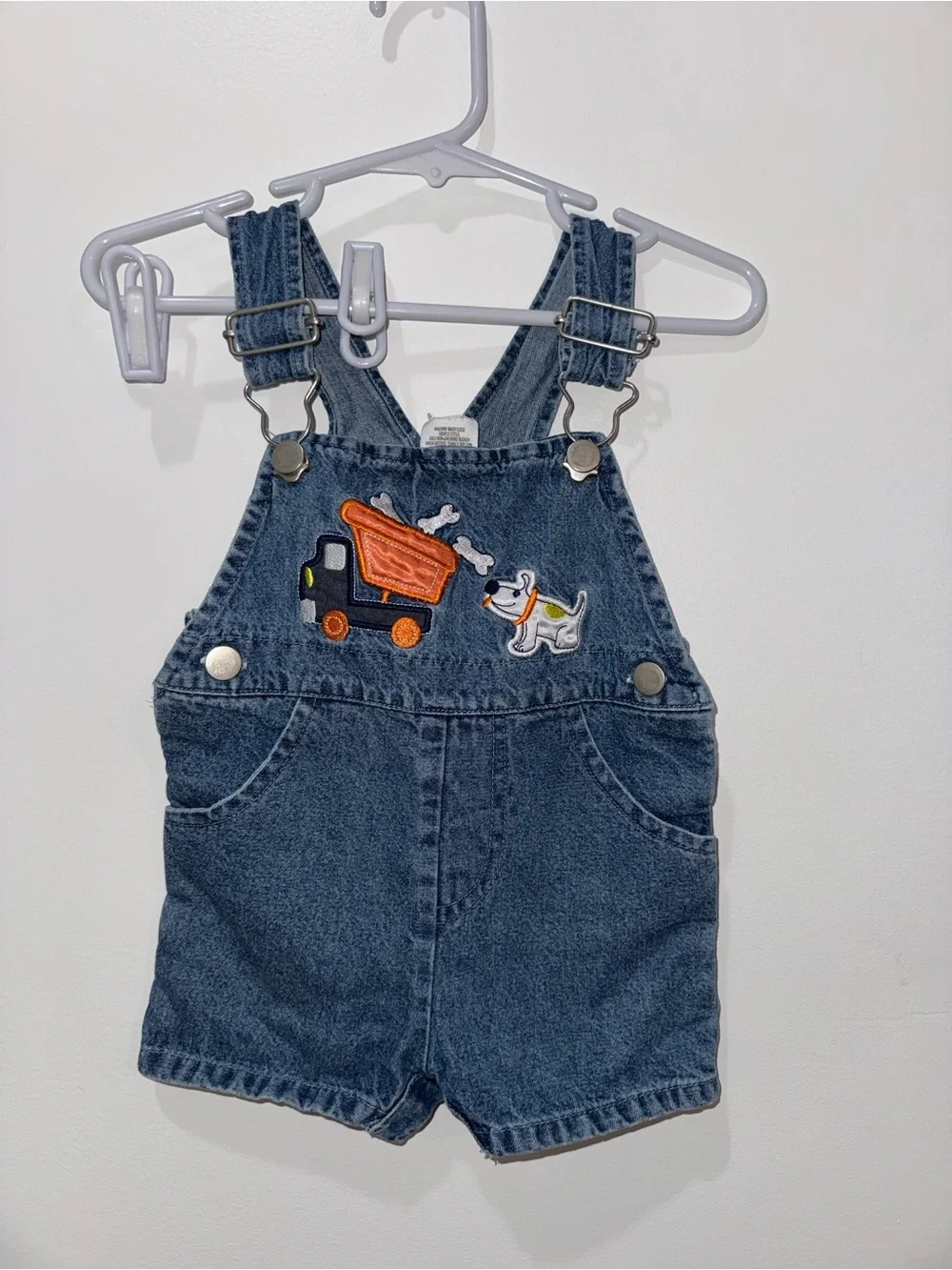 Fisher-Price Blue Denim Shortall Overalls with Truck & Dog Patch